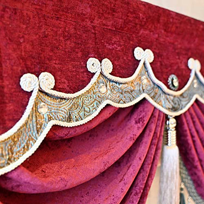Luxury Burgundy Waterfall Valance Curtain, Floral Embroidered Swag Valance - size: 39"W x 47"L (Pack of 1)