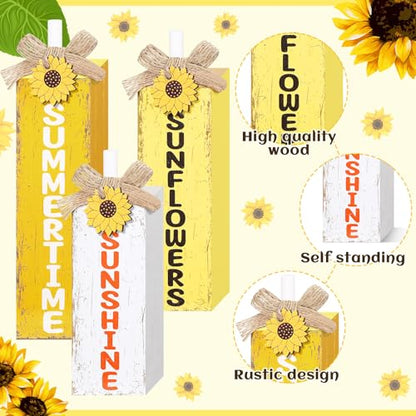 MiniInflat 3 Pcs Sunflower Table Decor, August Wooden Block Sign Decoration - style: Sunflower