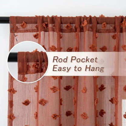 MYSKY HOME Terracotta Boho Sheer Curtains 36 inch Length,2 Panels - color: Terracotta, size: 26"W x 36"L (Pack of 2)