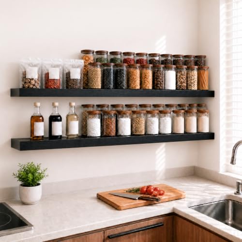 RICHER HOUSE 48 Inch Long Floating Shelves, 12 Inch Deep Black Wall Shelves - color: Black, size: 48in