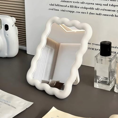 Wave Table Desk Vanity Makeup Mirror Small Make Up Office Mirror White - color: White