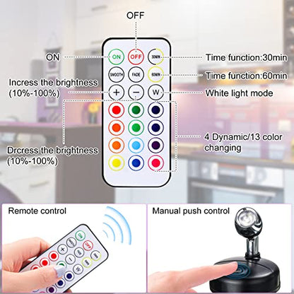 Hortsun 6 Pack Battery Operated LED Wireless Spotlight, 13 Color RGB, Black - color: Black, style: Battery Powered