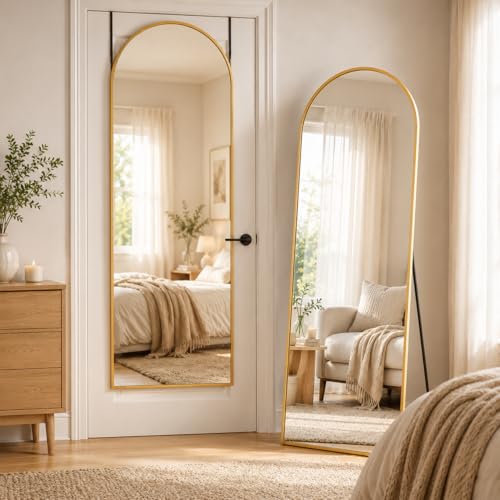 58"x21" Full Length Mirror, Over The Door Mirror,Gold - color: Gold, size: 58"L x 21"W