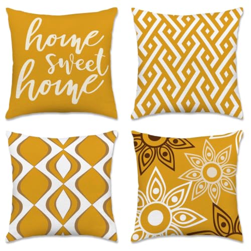 Hexagram Throw Pillow Covers 18x18, Yellow Outdoor Pillow Covers - color: Yellow1, size: 18" x 18" (Pack of 4)