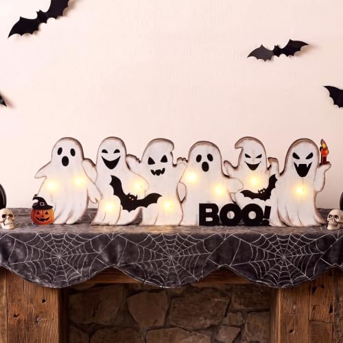 Geetery Halloween Ghost LED Wooden Sign Rustic Wooden Word Sign for Home - style: Ghost