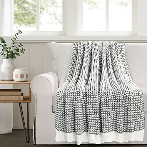 Lush Decor Chic and Soft Knitted Throw Blanket Single 50" W x 60" L Gray - Gray Throw Blankets for Bed - Couch Blanket - Soft Blankets - color: Gray