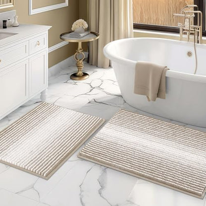 BSICPRO Bathroom Rugs Sets 2 Piece, Non Slip Boho Bath Mats, Light Taupe - color: Light Taupe, size: 20" x 32" Plus 16" x 24"