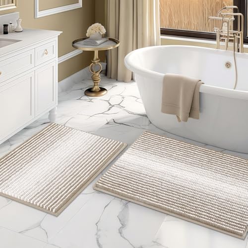 BSICPRO Bathroom Rugs Sets 2 Piece, Non Slip Boho Bath Mats, Light Taupe - color: Light Taupe, size: 20" x 32" Plus 16" x 24"