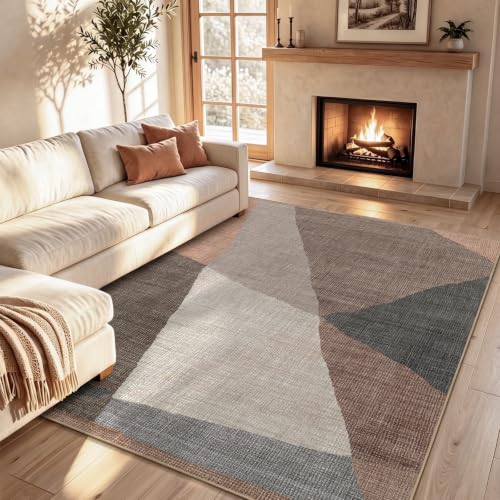 YIHOUSE Mid Century Modern Rug, Washable Non-Slip Low Pile, Brown, 6x9 ft - color: Brown, size: 6' x 9' (Rectangular)