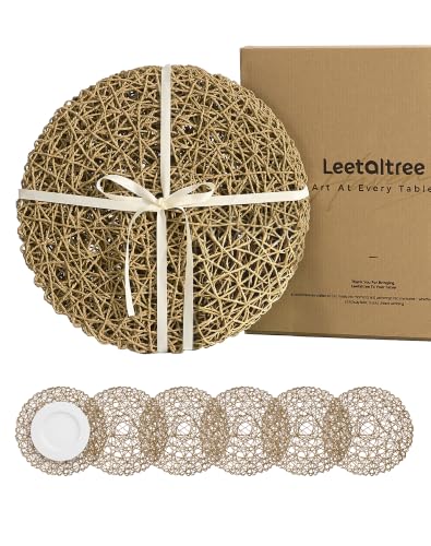 Round Bohemian Woven Paper Placemats Set of 6, Coffee - color: Coffee, size: Set of 6