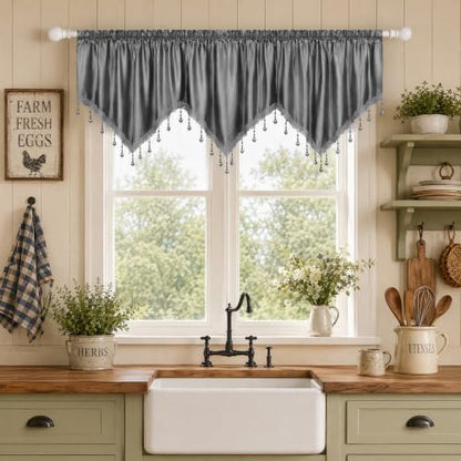 Molaxhome Swag Curtain Scalloped Curtain Valance Drape Sheer Lace Panel 1pc - color: Cloth Grey
