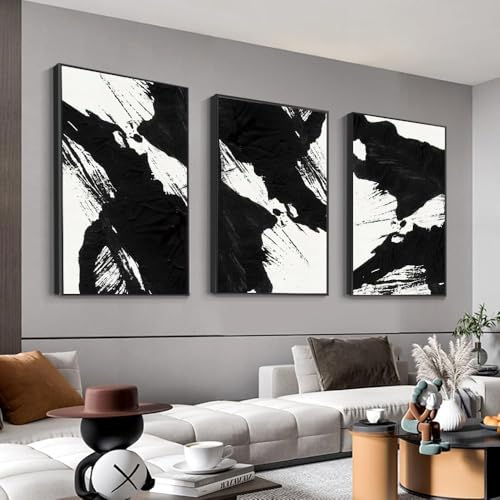 Large Framed Boho Black White Abstract Wall Art for Living Room, 24x32 In - color: Black White
