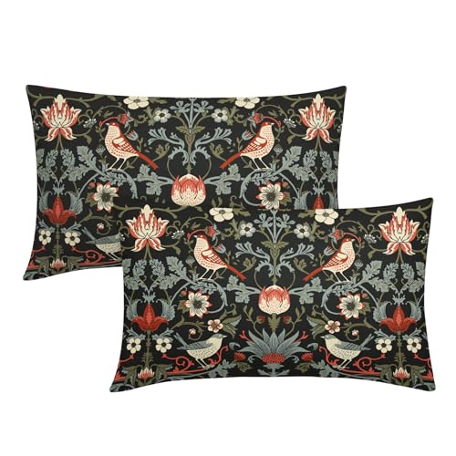 Chinoiserie Floral Bird Colorful Lumbar Pillow Covers 12X20 Set of 2 Orange Sage Green Pimpernel Flower Throw Pillow Cases Vintage Art Modern Home Decor for Couch Patio Sofa Porch - color: Floral Orange Green, size: 20" x 12" (Pack of 2)