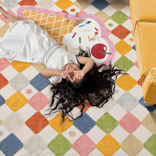 jinchan 2x5 Runner Rug Colorful Checkered Hallway Washable Kids Rug Playful - color: Diamond Circus, size: 2' x 5' (Rectangular)