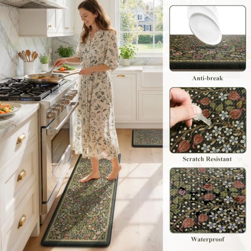 Collive Kitchen Rugs Sets of 3 Half Roung Sink Rug Cushioned Anti Fatigue - color: Olive Green, size: 17.3"x29.5"+17.3"x47"+17.3"x59"(Half-Moon)