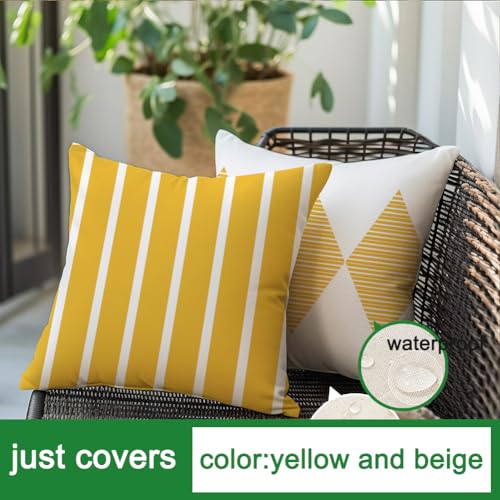Outdoor Pillows Covers 18x18 Waterproof,Yellow and Beige Set of 4(No Insert - color: Yellow and Beige, size: 18" x 18" (Pack of 4)