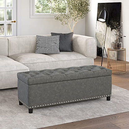 BELLEZE Storage Ottoman, Tufted Ottoman with Close Hinge, Foot Rest for Living Room (Rustic Gray, 47 inch) - color: Rustic Gray