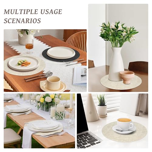 NCUE 13" Faux Leather Round Placemats Set of 4, Reversible Dual-Color - color: Deep Gray Beige