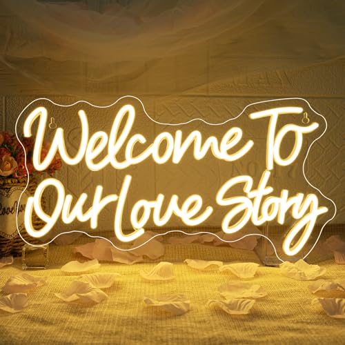 Welcome to Our Love Story Neon Sign Wedding Warm White Led Lights - color: Colorful-A-welcome to our lovestory
