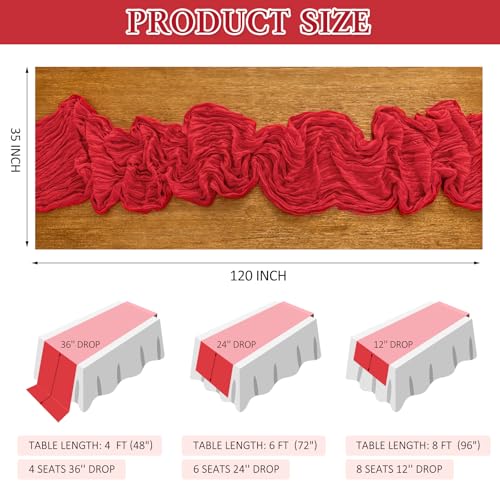 Cheesecloth Table Runner, 10 Ft, Boho Rustic, Red, 1 Pcs - color: Red