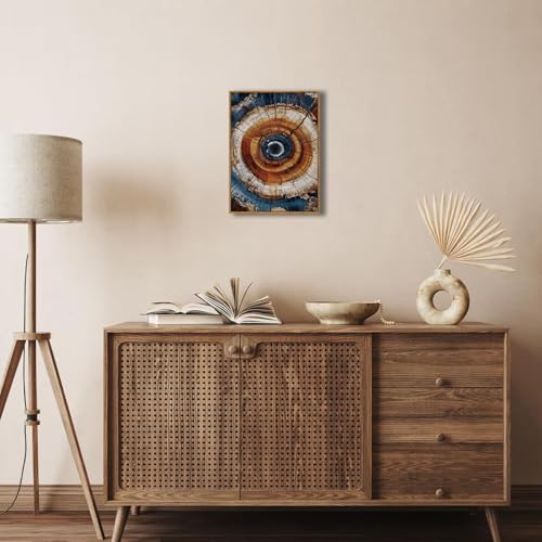 BingruiArt Faux Wood Tree Ring 05 Canvas Wall Art 12x16 Framed - color: Tree Ring - 05, size: 16"L x 12"W