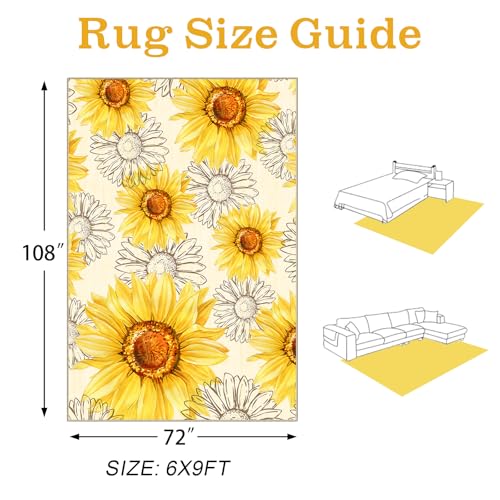 AooHHooA Sunflower Area Rug 6x9, Sunflower Rugs for Living Room Yellow - color: Sunflower-1, size: 6' x 9' (Rectangular)
