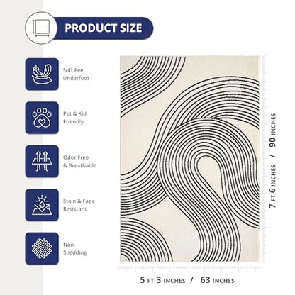 Abani Cream and Black Swirl Area Rug | 5" x 8" Beige Carpet with Wave Pattern | Modern Rug for Living Room, Bedroom and Office | Nuevo Collection - color: Cream, size: 5'3" x 7'6" (Rectangular)