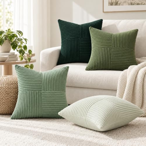Topfinel SageGreen Throw Pillow Covers Set of 4,Mordern Cozy Cushion Cover with Corduroy,Soft Accent Forest Green Pillow Covers for Couch,Bed,Living Room Home Decor 22×22 Inch - color: Light Green, size: 22" x 22" (Pack of 4)