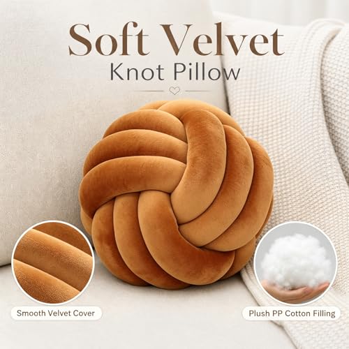 Petrella Caramel Knot Pillow Ball, 11 Inch Round Decorative Pillow for Bed - color: A1-caramel, size: 11inch