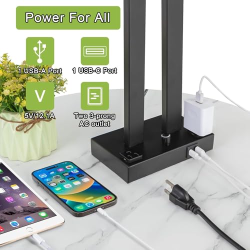 22" Table Lamps for Bedroom, Modern Bedside Lamps with Charging Ports - color: White
