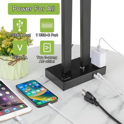 22" Table Lamps for Bedroom, Modern Bedside Lamps with Charging Ports - color: White