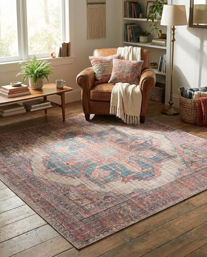 Rugs.com Nostalgia Collection Washable Rug – 7' 3 Square Antique Beige Flatweave Rug Perfect for Living Rooms, Kitchens, Entryways - size: 7'3" x 7'3" (Square)