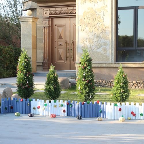 Two 4ft Artificial Topiary Tree Fake Bushes Potted Plants UV Resistant Faux Cedar Trees Artificial Outdoor Shrubs for Front Porch Garden