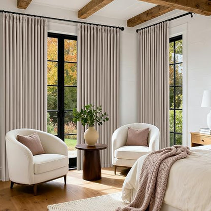 TWODRAPES Burlywood Birch 100% Blackout Linen 126 Inch Curtains 2 Panel Set - color: Burlywood Birch, size: 40"W x 126"L (Pack of 2)
