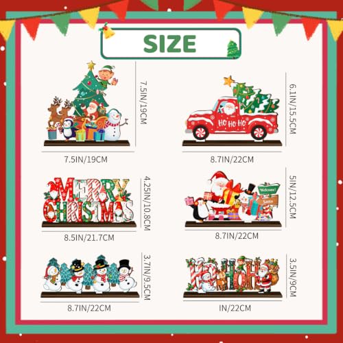 6pcs Christmas Wooden Tabletop Ornaments for Christmas Party Decorations