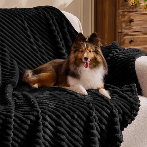 BEDELITE Ribbed Jacquard Black Fleece Throw Blanket for Couch, 50x60 Inch - color: Black, size: Throw(50"x60")