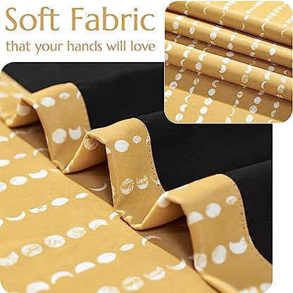 jinchan Boho Blackout Curtains 63 Inch Length Moon Phase Printed Drapes - color: Luna | Mustard Yellow, size: 52"W x 63"L (Pack of 2)