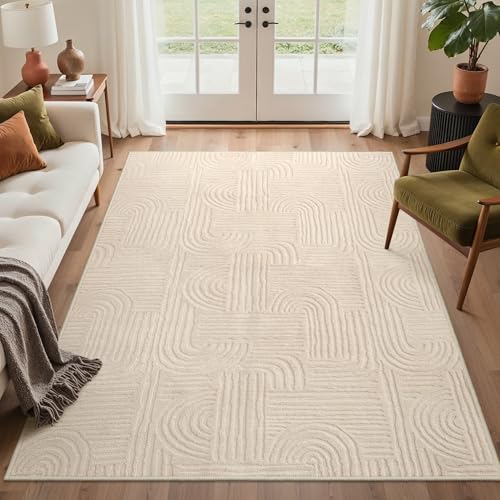 GENIMO Beige Rug 5x7 Washable Area Rugs for Living Room, Soft High Low Pile - color: Arch Beige, size: 5' x 7' (Rectangular)