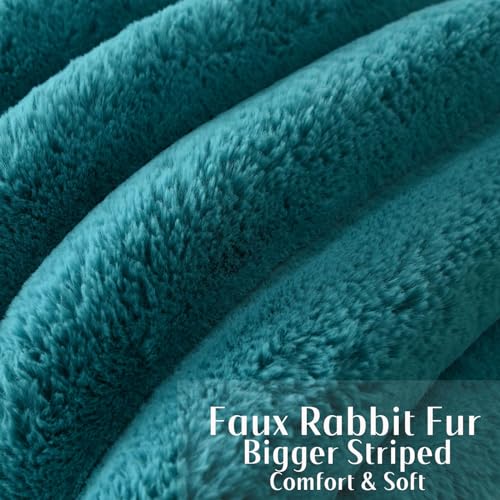 HAUSSY Pack of 2 Faux Fur Striped Throw Pillow Covers 22x22 Inch, Teal - color: Teal, size: 22" x 22" (Pack of 2)