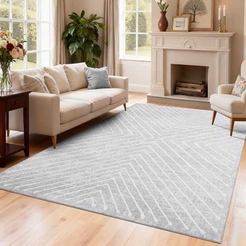 ROYHOME Washable Area Rug 3x5 for Living Room Modern Geometric Low Pile Rug - color: Grey, size: 3' x 5' (Rectangular)