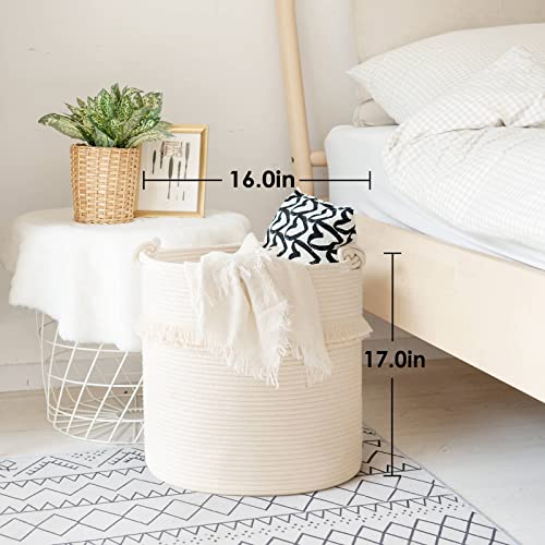 CherryNow 60L Woven Rope Baby Basket with Tassel, 17" x 16", Off-white - color: Off-white, size: 50L (16"W x 17"H)