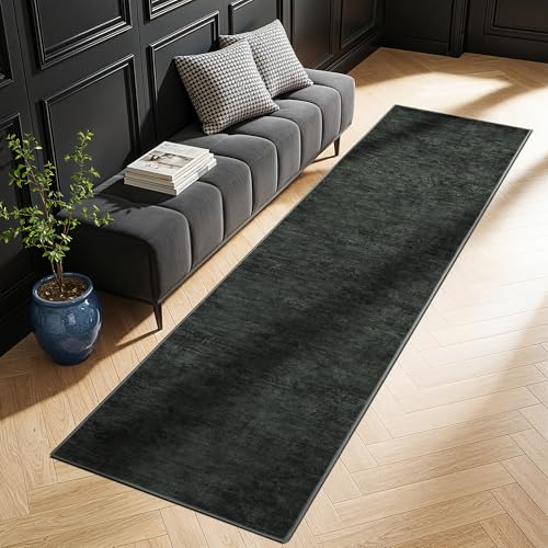 LIANLAM 2x6 Washable Runner Rugs, Black Stainproof Non-Slip for Hallway - color: Black, size: 2' x 6' (Runner)