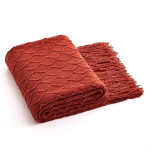Acrylic Knitted Throw Blanket, 50 x 60 Inches, Rust - color: Rust