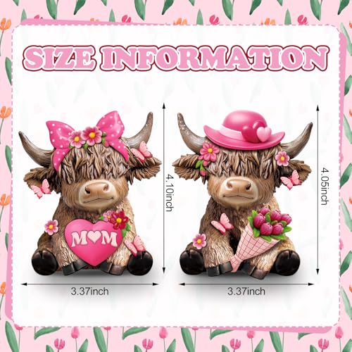 Karenhi 2 Pcs Highland Cow Figurines Resin, Mothers Day Decor Tabletop - style: Mother's Day