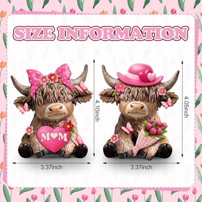 Karenhi 2 Pcs Highland Cow Figurines Resin, Mothers Day Decor Tabletop - style: Mother's Day