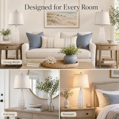 27" Ceramic Table Lamps Set of 2 Coastal Lamps, Modern White Lamps - color: White