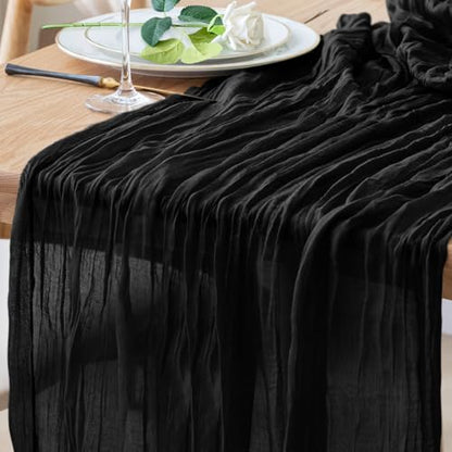 Cheesecloth Table Runner 10FT Black Boho Gauze Rustic Sheer Runners - color: Black, size: 1 Pack