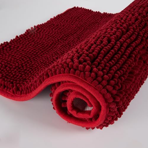 Chenille Bathroom Rug 24"x16" Extra Soft Absorbent Quick Dry Rugs, Red - color: Red, size: 1'4" x 2' (Rectangular)
