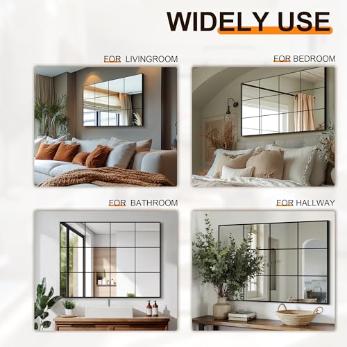 Delma Window Pane Mirror for Wall, 40"x30" Window Mirror Black - size: 40"L x 30"W