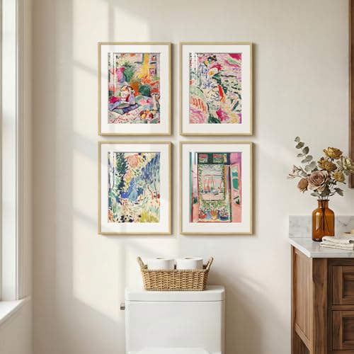 Framed 4 Piece Matisse Colorful Canvas Wall Art for Bathroom, 11x14 In - color: Colorful, size: 11" W x 14" H x 4Pcs